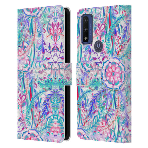 Micklyn Le Feuvre Florals Burst in Pink and Teal Leather Book Wallet Case Cover For Motorola G Pure