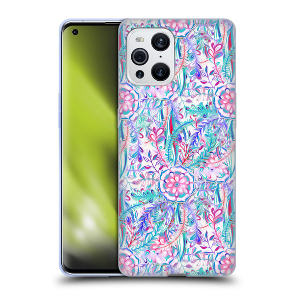 Micklyn Le Feuvre Florals Burst in Pink and Teal Soft Gel Case for OPPO Find X3 / Pro