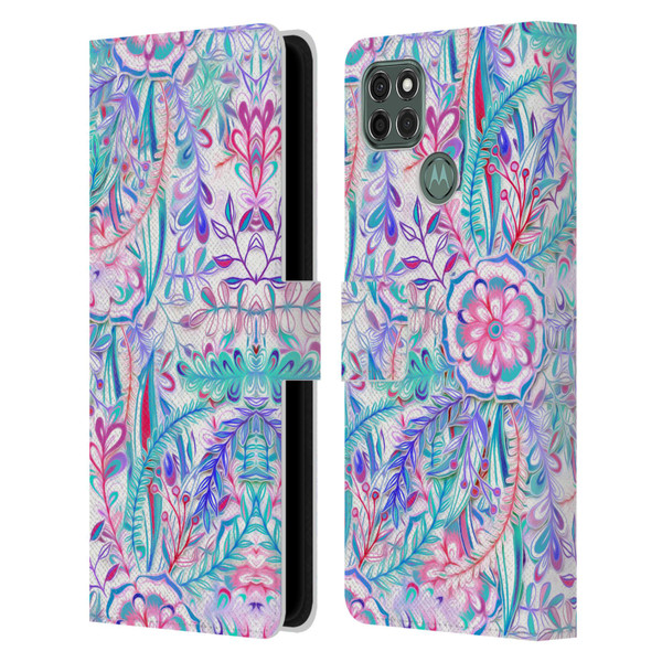 Micklyn Le Feuvre Florals Burst in Pink and Teal Leather Book Wallet Case Cover For Motorola Moto G9 Power