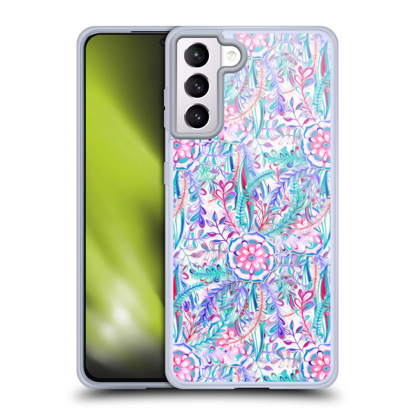 Micklyn Le Feuvre Florals Burst in Pink and Teal Soft Gel Case for Samsung Galaxy S21+ 5G