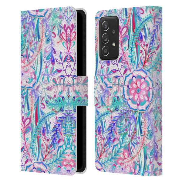 Micklyn Le Feuvre Florals Burst in Pink and Teal Leather Book Wallet Case Cover For Samsung Galaxy A52 / A52s / 5G (2021)