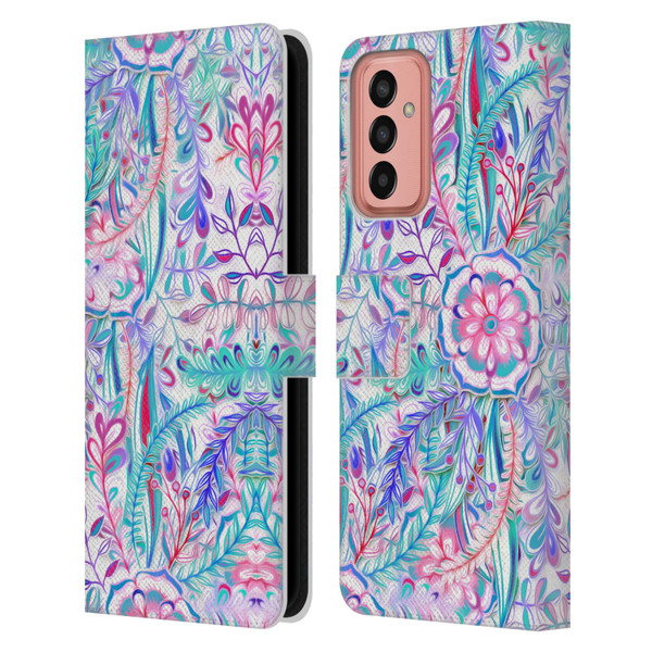 Micklyn Le Feuvre Florals Burst in Pink and Teal Leather Book Wallet Case Cover For Samsung Galaxy M13 (2022)