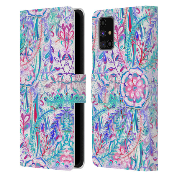 Micklyn Le Feuvre Florals Burst in Pink and Teal Leather Book Wallet Case Cover For Samsung Galaxy M31s (2020)