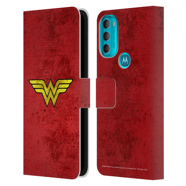 Wonder Woman DC Comics Logos Distressed Leather Book Wallet Case Cover For Motorola Moto G71 5G