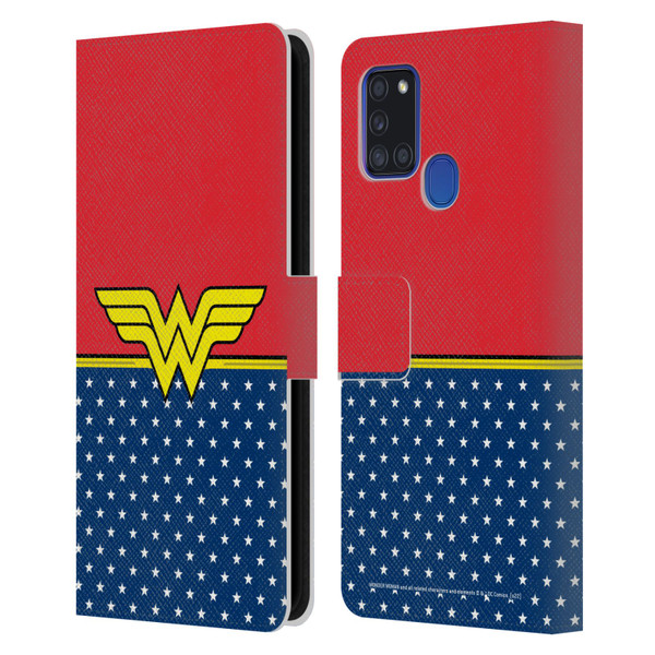 Wonder Woman DC Comics Logos Costume Leather Book Wallet Case Cover For Samsung Galaxy A21s (2020)