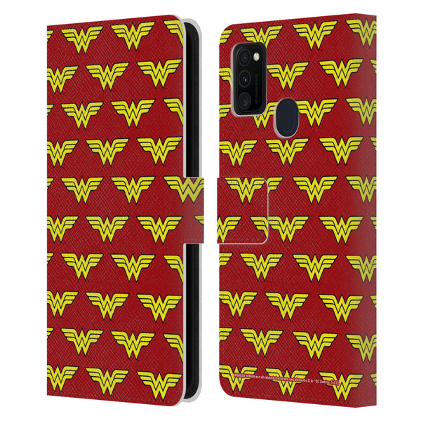 Wonder Woman DC Comics Logos Pattern Leather Book Wallet Case Cover For Samsung Galaxy M30s (2019)/M21 (2020)