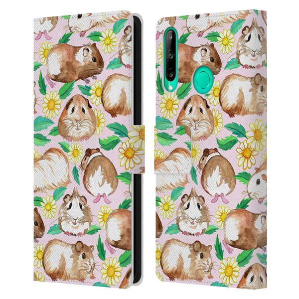 Micklyn Le Feuvre Patterns 2 Guinea Pigs And Daisies In Watercolour On Pink Leather Book Wallet Case Cover For Huawei P40 lite E