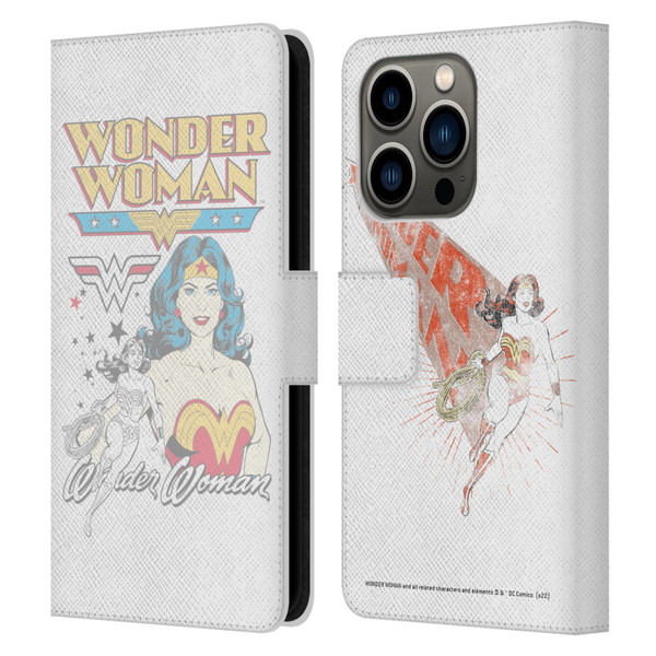 Wonder Woman DC Comics Vintage Art White Leather Book Wallet Case Cover For Apple iPhone 14 Pro