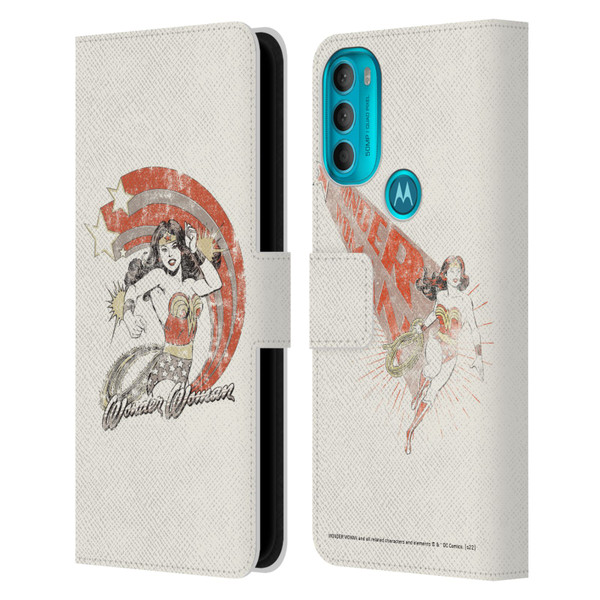 Wonder Woman DC Comics Vintage Art Distressed Leather Book Wallet Case Cover For Motorola Moto G71 5G