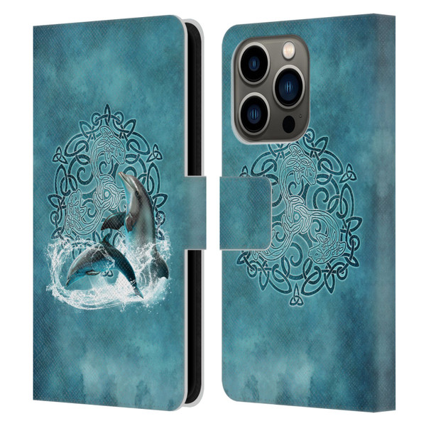Brigid Ashwood Celtic Wisdom Dolphin Leather Book Wallet Case Cover For Apple iPhone 14 Pro