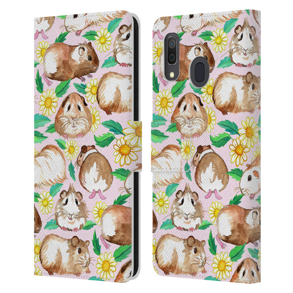 Micklyn Le Feuvre Patterns 2 Guinea Pigs And Daisies In Watercolour On Pink Leather Book Wallet Case Cover For Samsung Galaxy A33 5G (2022)