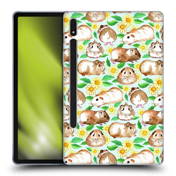 Micklyn Le Feuvre Patterns 2 Guinea Pigs And Daisies In Watercolour On Mint Soft Gel Case for Samsung Galaxy Tab S8