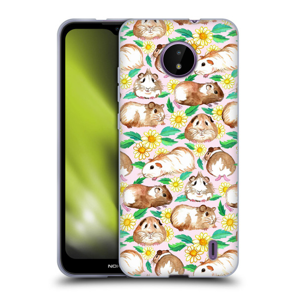 Micklyn Le Feuvre Patterns 2 Guinea Pigs And Daisies In Watercolour On Pink Soft Gel Case for Nokia C10 / C20