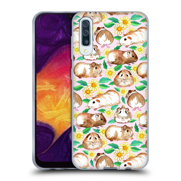 Micklyn Le Feuvre Patterns 2 Guinea Pigs And Daisies In Watercolour On Pink Soft Gel Case for Samsung Galaxy A50/A30s (2019)
