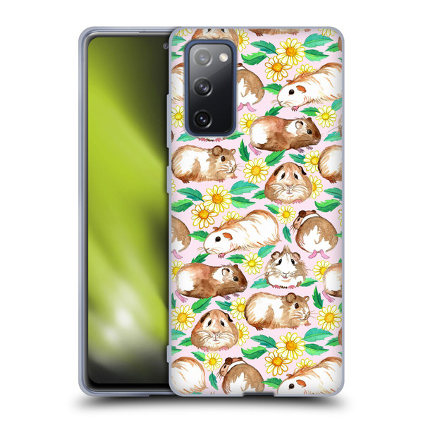 Micklyn Le Feuvre Patterns 2 Guinea Pigs And Daisies In Watercolour On Pink Soft Gel Case for Samsung Galaxy S20 FE / 5G