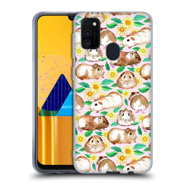 Micklyn Le Feuvre Patterns 2 Guinea Pigs And Daisies In Watercolour On Pink Soft Gel Case for Samsung Galaxy M30s (2019)/M21 (2020)