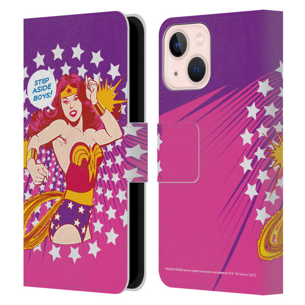 Wonder Woman DC Comics Vintage Art Step Aside Leather Book Wallet Case Cover For Apple iPhone 13 Mini