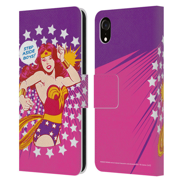 Wonder Woman DC Comics Vintage Art Step Aside Leather Book Wallet Case Cover For Apple iPhone XR