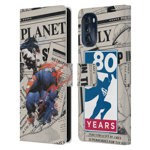 Superman DC Comics 80th Anniversary Newspaper Leather Book Wallet Case Cover For Motorola Moto G (2022)
