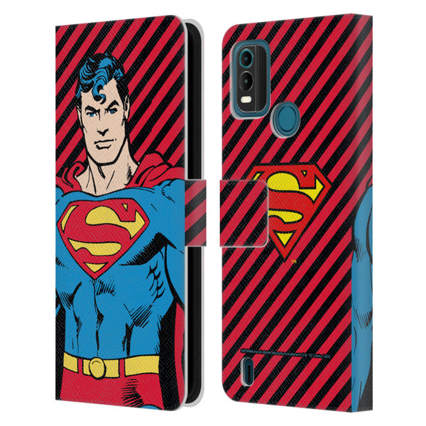 Superman DC Comics Vintage Fashion Stripes Leather Book Wallet Case Cover For Nokia G11 Plus