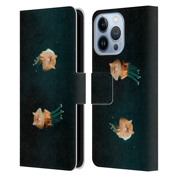 Pixelmated Animals Surreal Pets Jellyfish Cats Leather Book Wallet Case Cover For Apple iPhone 13 Pro