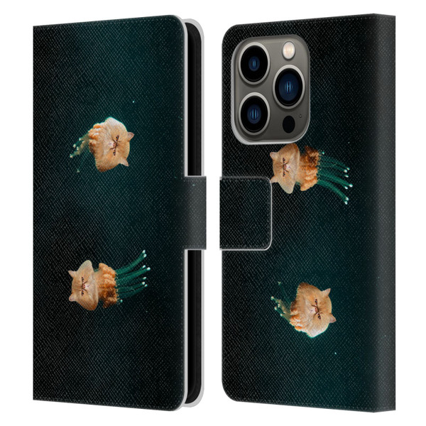 Pixelmated Animals Surreal Pets Jellyfish Cats Leather Book Wallet Case Cover For Apple iPhone 14 Pro