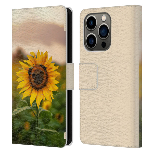 Pixelmated Animals Surreal Pets Pugflower Leather Book Wallet Case Cover For Apple iPhone 14 Pro