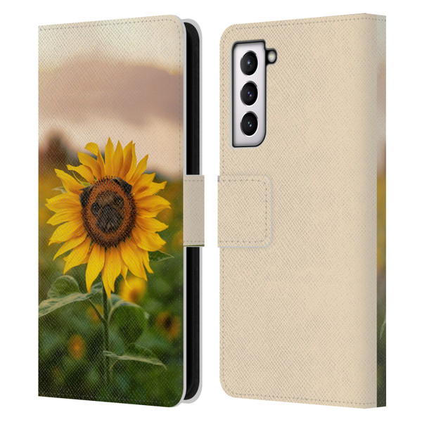 Pixelmated Animals Surreal Pets Pugflower Leather Book Wallet Case Cover For Samsung Galaxy S21 5G