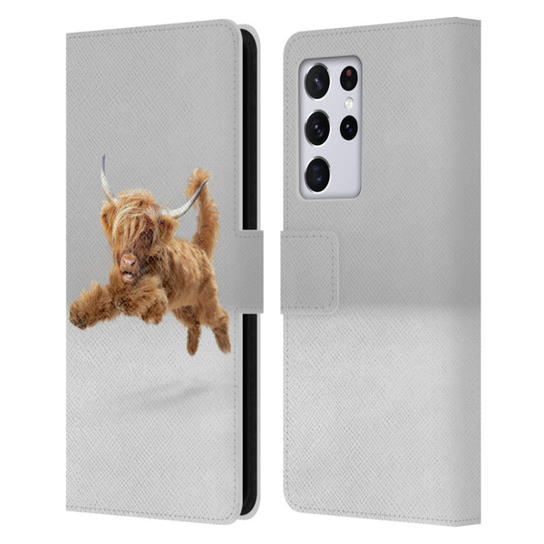 Pixelmated Animals Surreal Pets Highland Pup Leather Book Wallet Case Cover For Samsung Galaxy S21 Ultra 5G