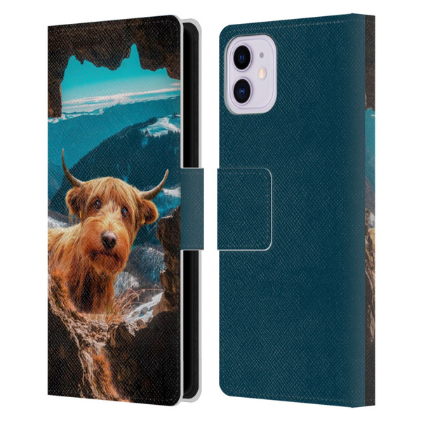Pixelmated Animals Surreal Wildlife Cowpup Leather Book Wallet Case Cover For Apple iPhone 11