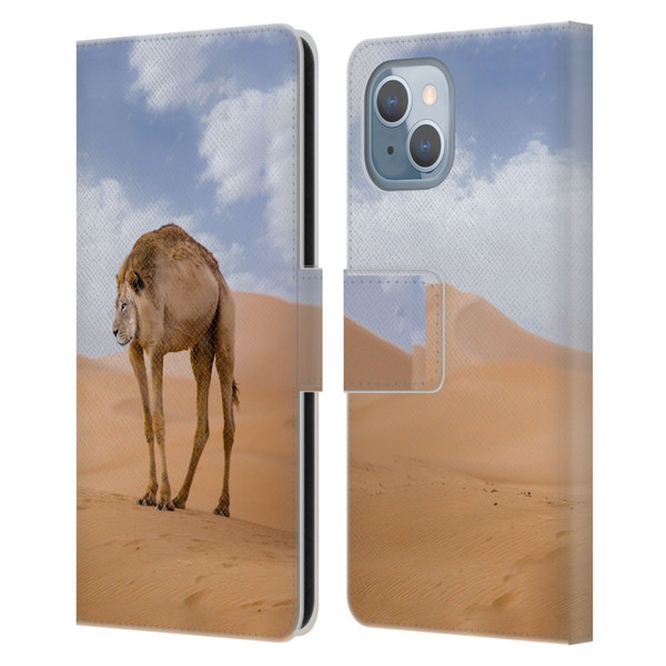Pixelmated Animals Surreal Wildlife Camel Lion Leather Book Wallet Case Cover For Apple iPhone 14
