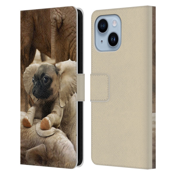 Pixelmated Animals Surreal Wildlife Pugephant Leather Book Wallet Case Cover For Apple iPhone 14 Plus