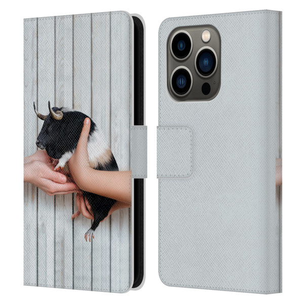 Pixelmated Animals Surreal Wildlife Guinea Bull Leather Book Wallet Case Cover For Apple iPhone 14 Pro