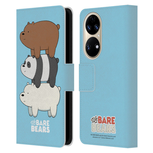 We Bare Bears Character Art Group 3 Leather Book Wallet Case Cover For Huawei P50