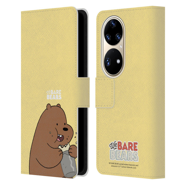 We Bare Bears Character Art Grizzly Leather Book Wallet Case Cover For Huawei P50 Pro
