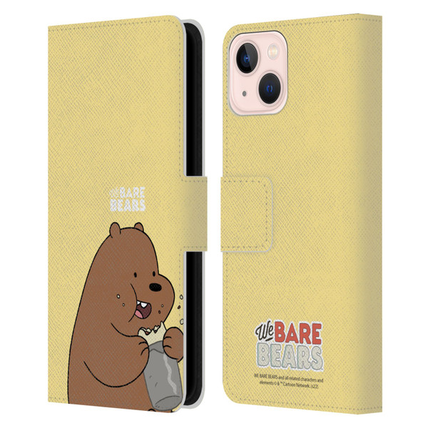 We Bare Bears Character Art Grizzly Leather Book Wallet Case Cover For Apple iPhone 13