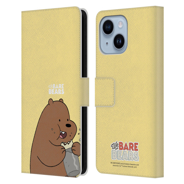 We Bare Bears Character Art Grizzly Leather Book Wallet Case Cover For Apple iPhone 14 Plus
