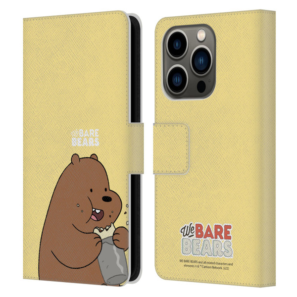 We Bare Bears Character Art Grizzly Leather Book Wallet Case Cover For Apple iPhone 14 Pro