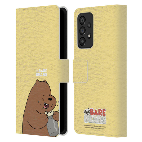 We Bare Bears Character Art Grizzly Leather Book Wallet Case Cover For Samsung Galaxy A33 5G (2022)