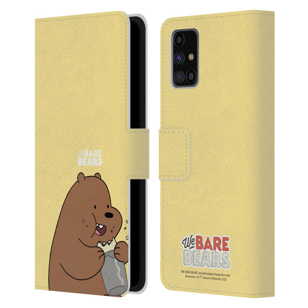 We Bare Bears Character Art Grizzly Leather Book Wallet Case Cover For Samsung Galaxy M31s (2020)