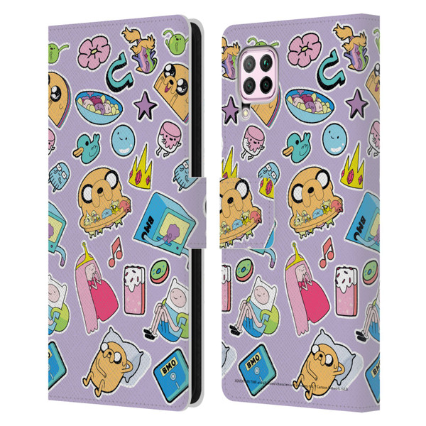 Adventure Time Graphics Icons Leather Book Wallet Case Cover For Huawei Nova 6 SE / P40 Lite