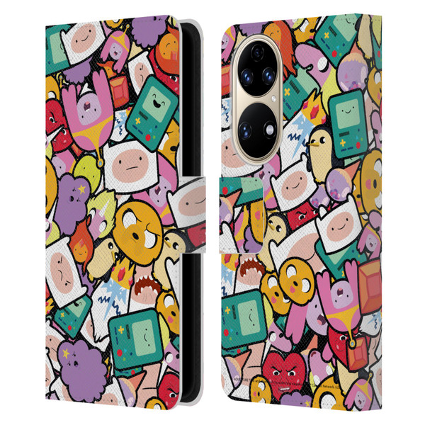 Adventure Time Graphics Pattern Leather Book Wallet Case Cover For Huawei P50