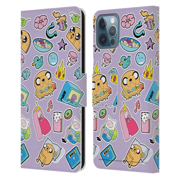 Adventure Time Graphics Icons Leather Book Wallet Case Cover For Apple iPhone 12 / iPhone 12 Pro