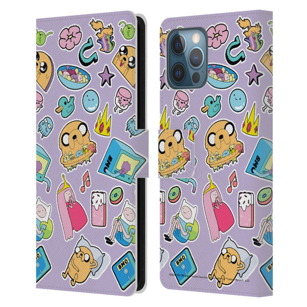 Adventure Time Graphics Icons Leather Book Wallet Case Cover For Apple iPhone 12 Pro Max