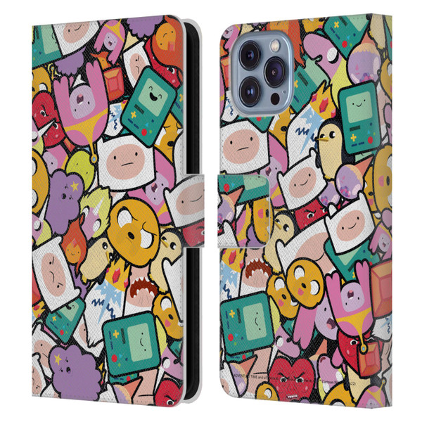 Adventure Time Graphics Pattern Leather Book Wallet Case Cover For Apple iPhone 14