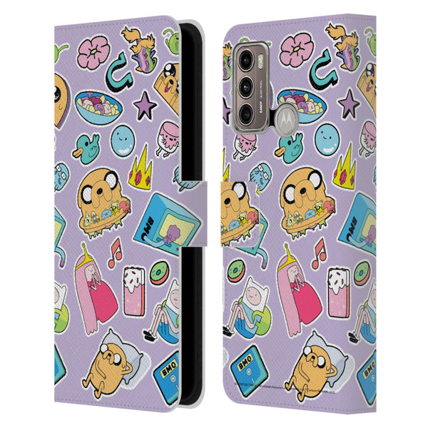 Adventure Time Graphics Icons Leather Book Wallet Case Cover For Motorola Moto G60 / Moto G40 Fusion
