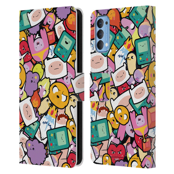 Adventure Time Graphics Pattern Leather Book Wallet Case Cover For OPPO Reno 4 5G