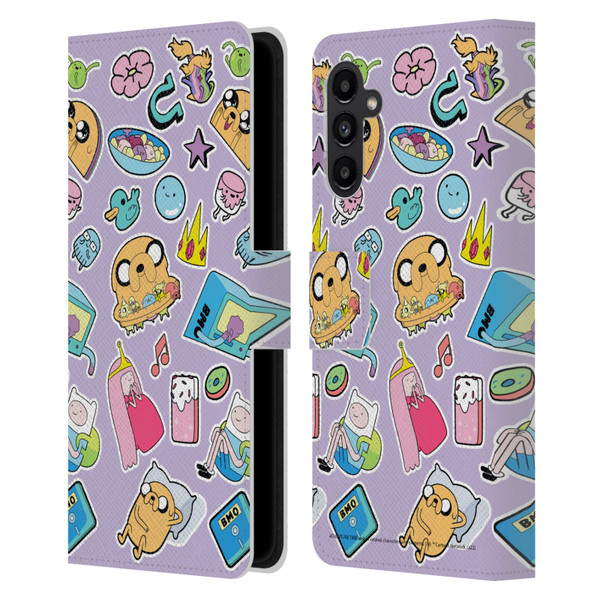 Adventure Time Graphics Icons Leather Book Wallet Case Cover For Samsung Galaxy A13 5G (2021)