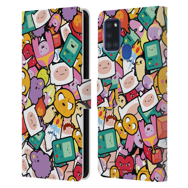 Adventure Time Graphics Pattern Leather Book Wallet Case Cover For Samsung Galaxy A21s (2020)
