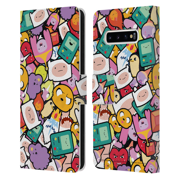 Adventure Time Graphics Pattern Leather Book Wallet Case Cover For Samsung Galaxy S10+ / S10 Plus